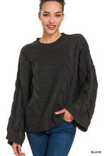 Load image into Gallery viewer, Oversized Bell Sleeve Cable Knit Sweater
